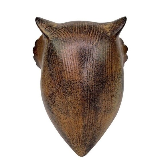 OMC Potteries Ceramic Owl Figurine 1960's Brown Folk Art Big Eyes Vintage - Picture 2 of 5